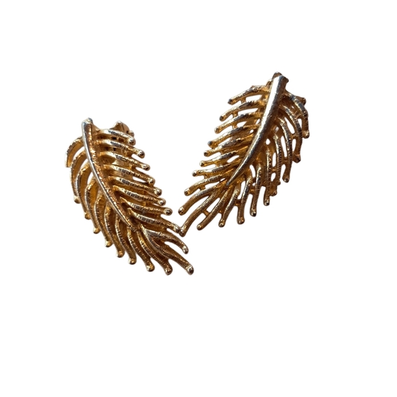 Golden Leaf Statement Earrings - Picture 1 of 6